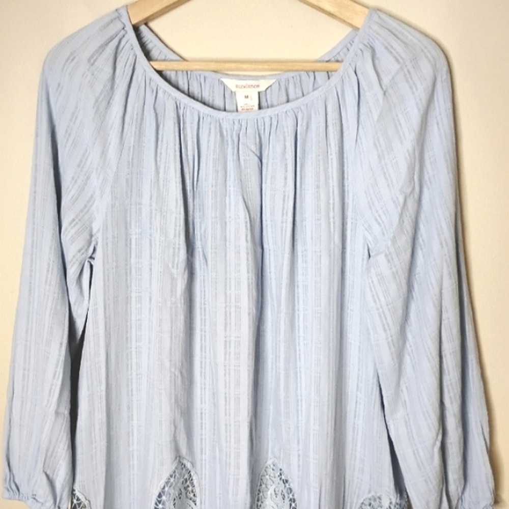 Sundance Lace-Hem Tunic Top Size M Baby Blue Peasant Silhouette - Picture 3 of 7